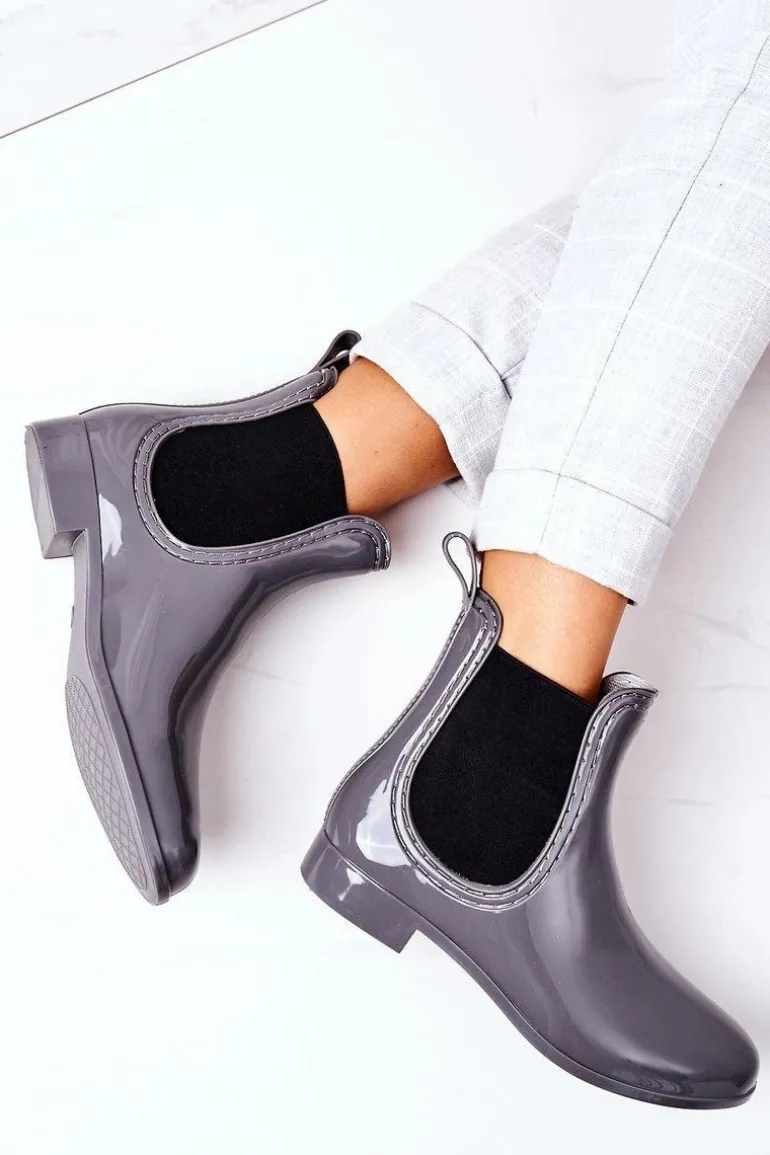 Błyszczące Kalosze Sztyblety Szare Umbrella