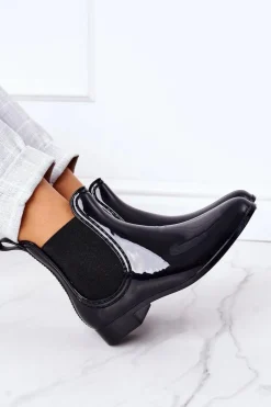 Błyszczące Kalosze Sztyblety Czarne Umbrella