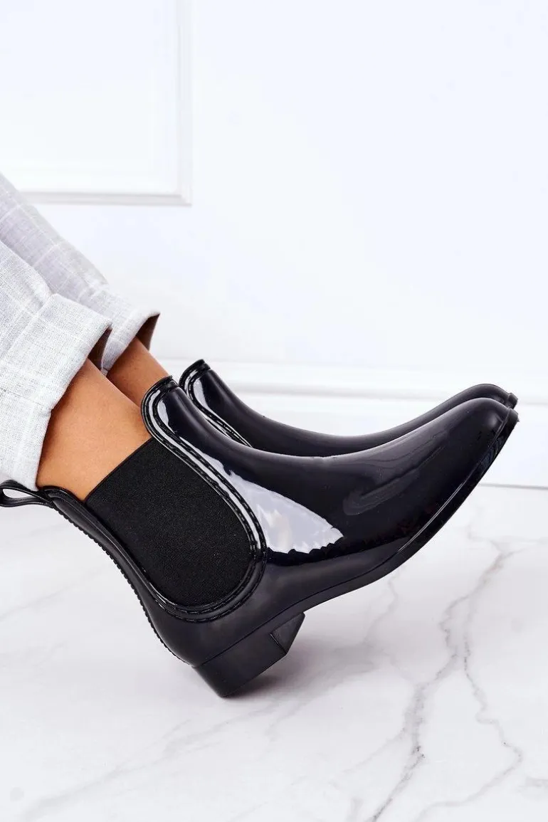 Błyszczące Kalosze Sztyblety Czarne Umbrella