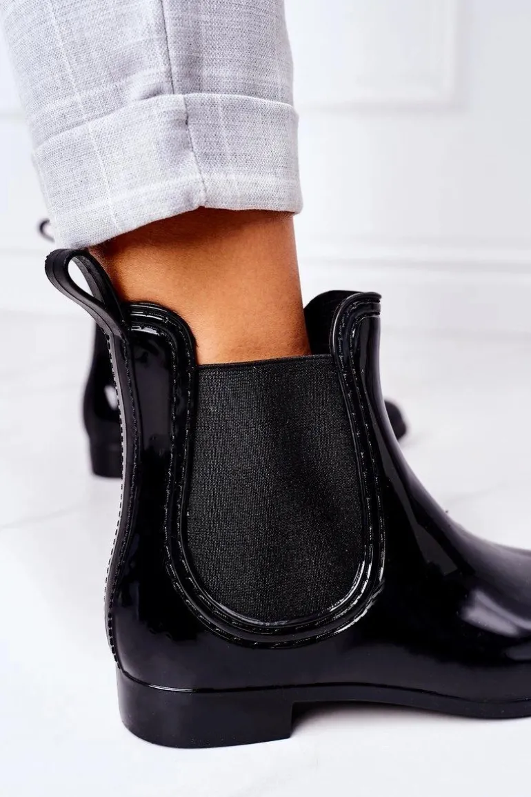 Błyszczące Kalosze Sztyblety Czarne Umbrella