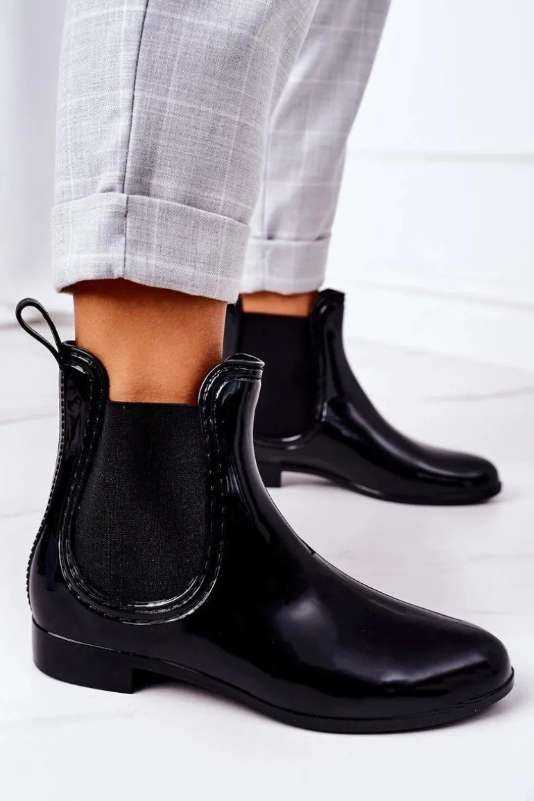 Błyszczące Kalosze Sztyblety Czarne Umbrella