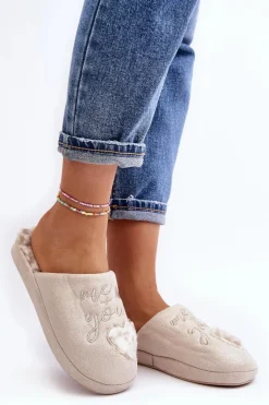 Błyszczące Kapcie Damskie Beżowe Geraja