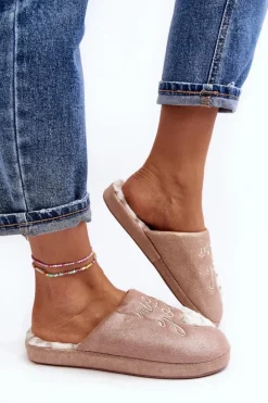 Błyszczące Kapcie Damskie Różowe Geraja