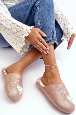 Błyszczące Kapcie Damskie Różowe Geraja