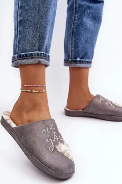 Błyszczące Kapcie Damskie Szare Geraja