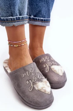 Błyszczące Kapcie Damskie Szare Geraja