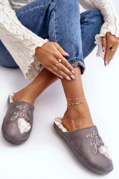 Błyszczące Kapcie Damskie Szare Geraja