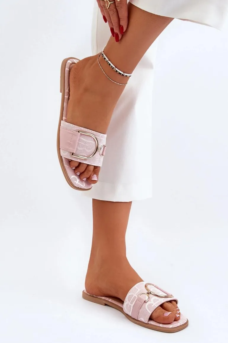 Błyszczące Klapki Damskie Z Ozdobą Różowe Taleci