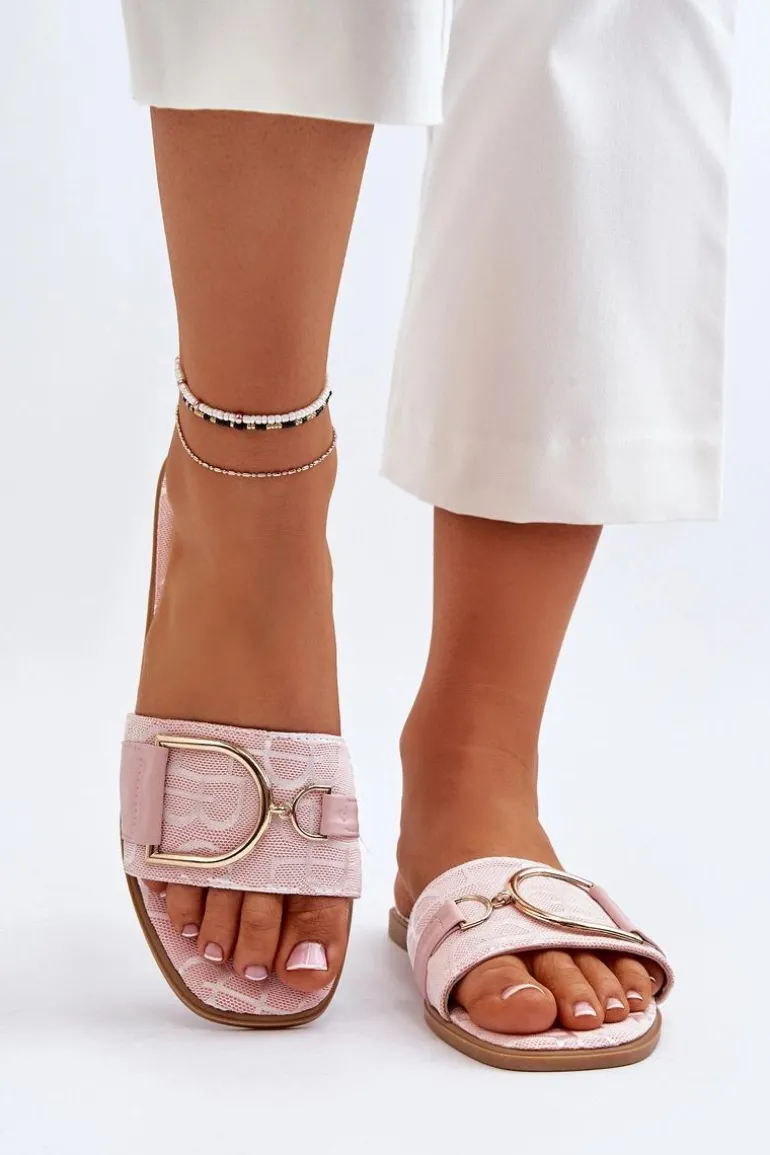 Błyszczące Klapki Damskie Z Ozdobą Różowe Taleci