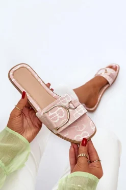 Błyszczące Klapki Damskie Z Ozdobą Różowe Taleci