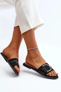 Błyszczące Klapki Damskie Z Ozdobą Czarne Taleci