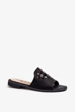 Błyszczące Klapki Damskie Z Ozdobami S.Barski KV27-063 Czarne