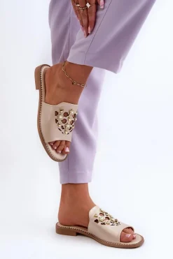 Błyszczące Klapki Damskie Z Ozdobami S.Barski KV27-063 Złote