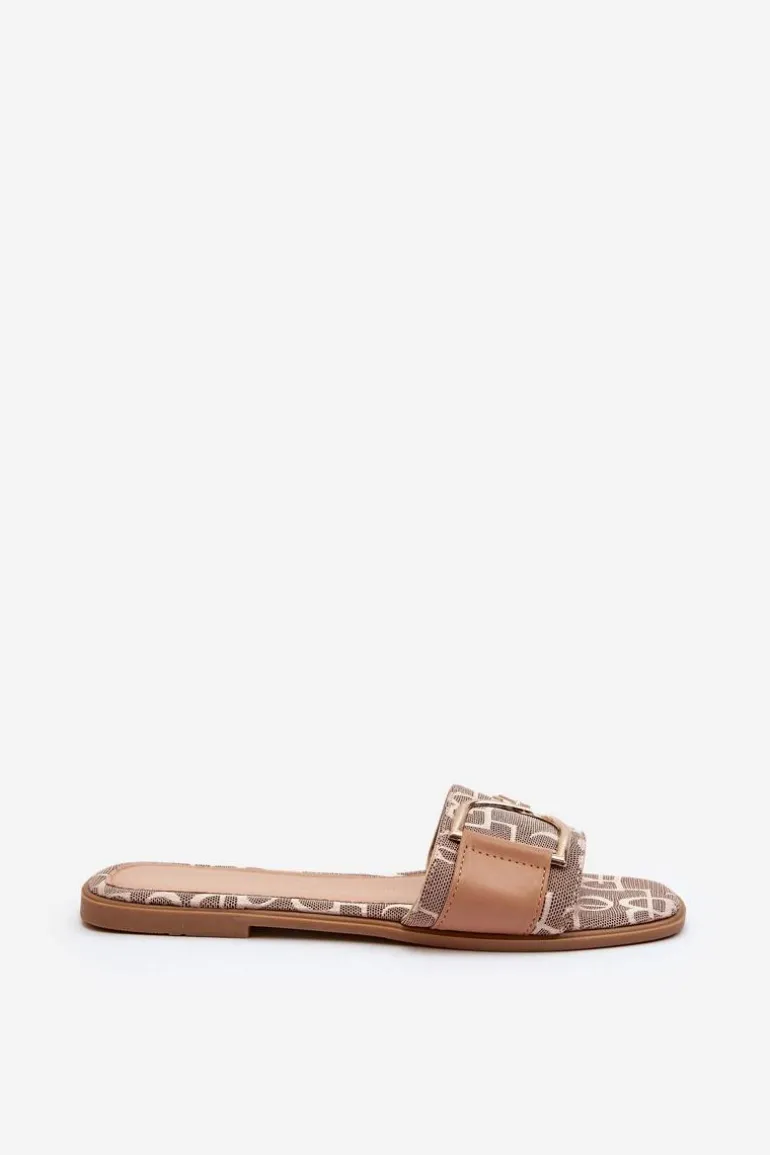 Błyszczące Klapki Damskie Z Ozdobą Brązowe Taleci