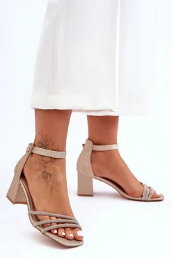 Błyszczące Sandałki Na Obcasie Złote Enenor