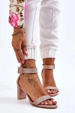 Błyszczące Sandałki Na Obcasie Różowe Złoto Maxim