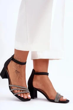 Błyszczące Sandałki Na Obcasie Czarne Enenor