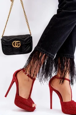 Błyszczące Sandałki Na Wysokim Obcasie Czerwone Marisha