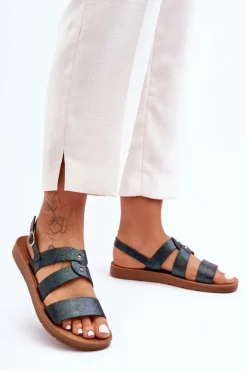 Błyszczące Sandały Damskie Ciemnozielone Catalia