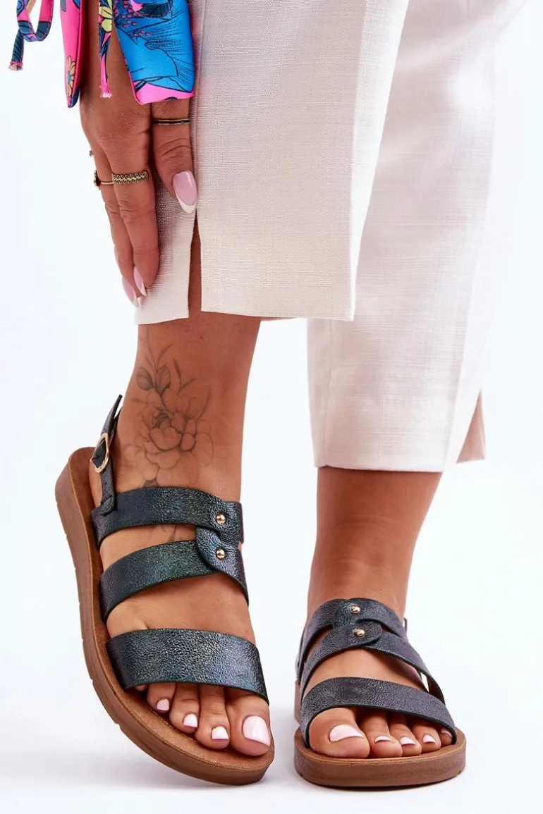 Błyszczące Sandały Damskie Ciemnozielone Catalia