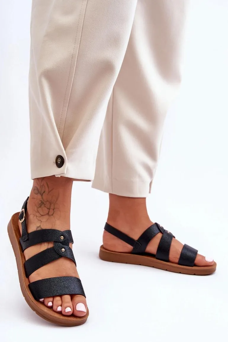 Błyszczące Sandały Damskie Czarne Catalia