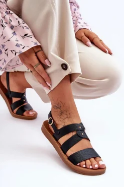 Błyszczące Sandały Damskie Czarne Catalia