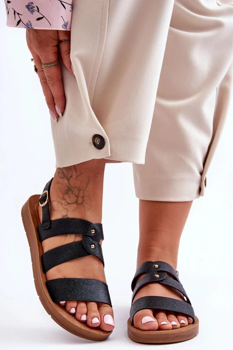 Błyszczące Sandały Damskie Czarne Catalia