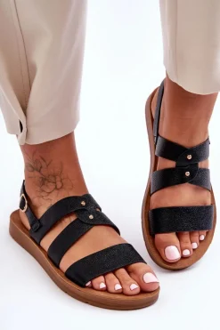 Błyszczące Sandały Damskie Czarne Catalia