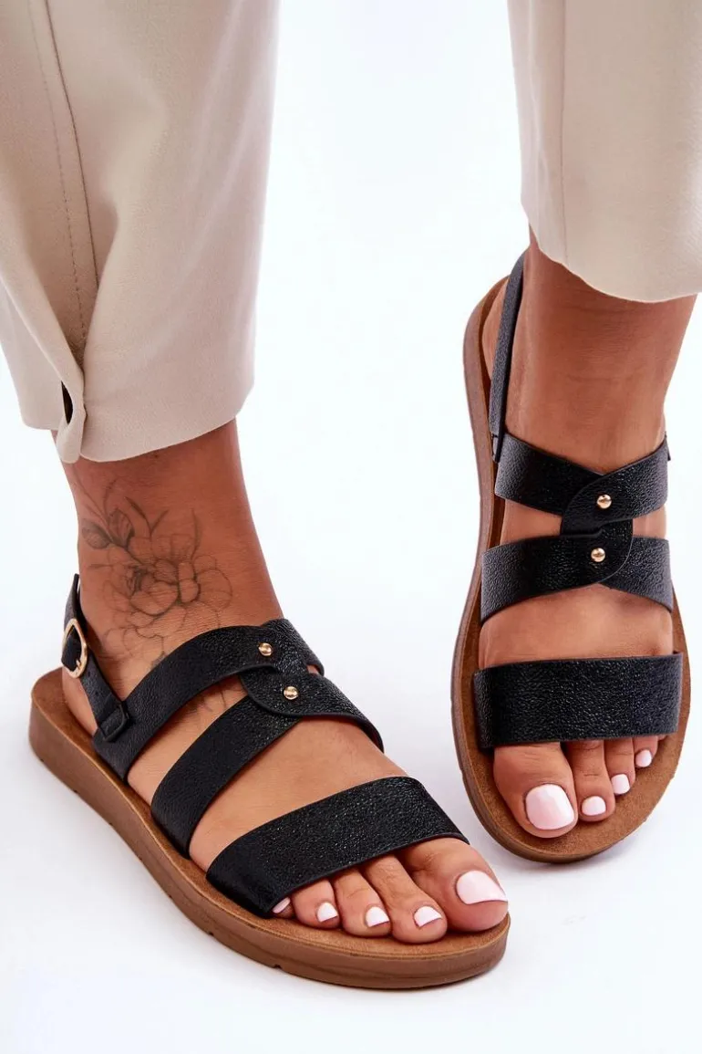 Błyszczące Sandały Damskie Czarne Catalia