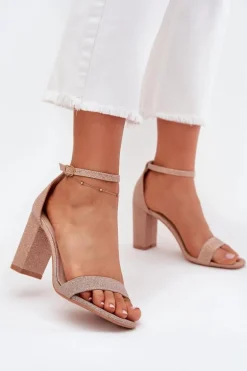 Błyszczące Sandały Damskie Na Słupku Różowe Złoto Kavina