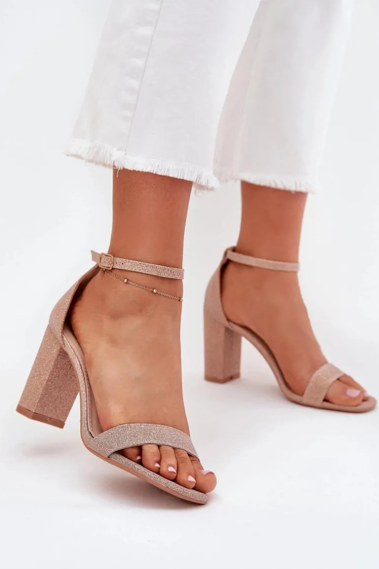 Błyszczące Sandały Damskie Na Słupku Różowe Złoto Kavina