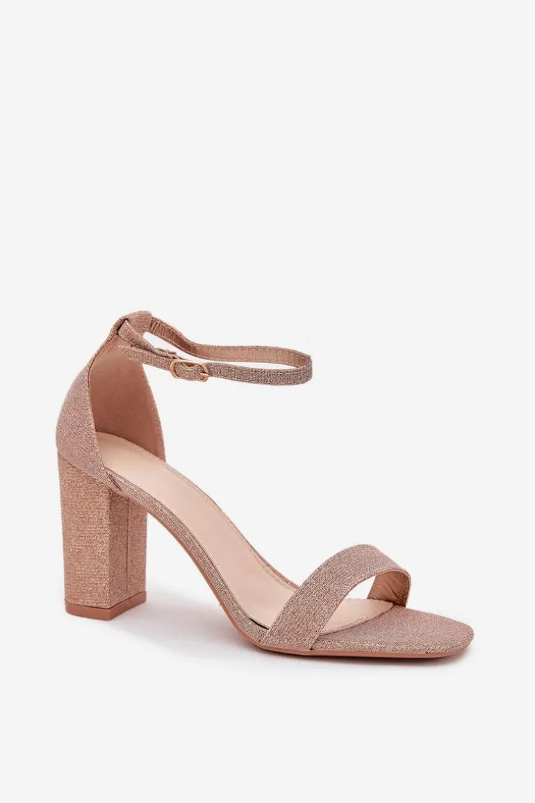 Błyszczące Sandały Damskie Na Słupku Różowe Złoto Kavina