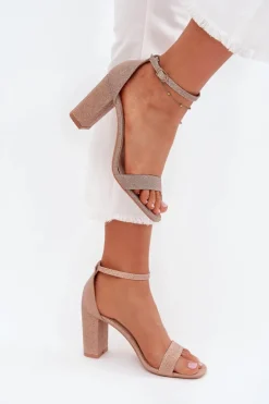 Błyszczące Sandały Damskie Na Słupku Różowe Złoto Kavina