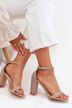 Błyszczące Sandały Damskie Na Słupku Różowe Złoto Kavina