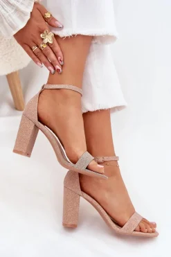 Błyszczące Sandały Damskie Na Słupku Różowe Złoto Kavina