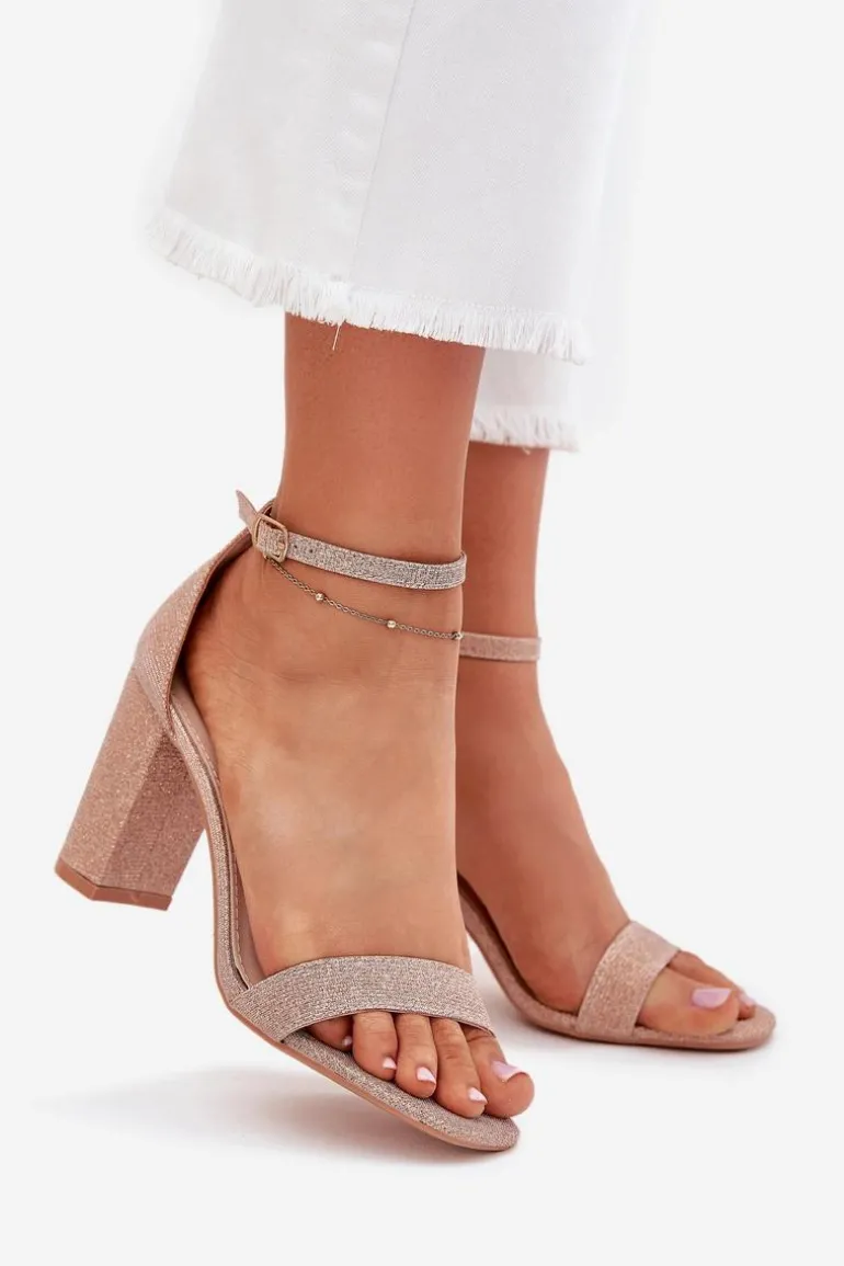 Błyszczące Sandały Damskie Na Słupku Różowe Złoto Kavina