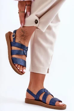 Błyszczące Sandały Damskie Niebieskie Catalia