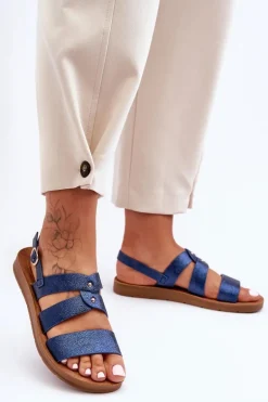 Błyszczące Sandały Damskie Niebieskie Catalia