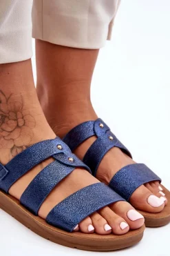 Błyszczące Sandały Damskie Niebieskie Catalia