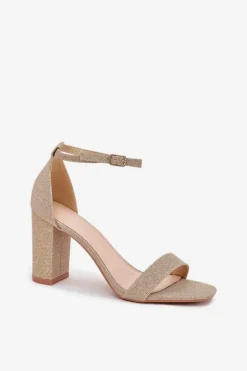 Błyszczące Sandały Damskie Na Słupku Złote Kavina
