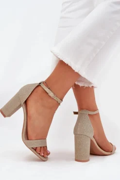 Błyszczące Sandały Damskie Na Słupku Złote Kavina