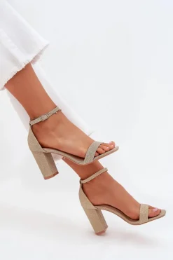 Błyszczące Sandały Damskie Na Słupku Złote Kavina