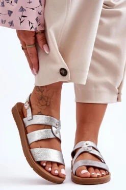 Błyszczące Sandały Damskie Srebrne Catalia