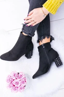 Ciepłe Damskie Botki Na Słupku Czarne Jokasta