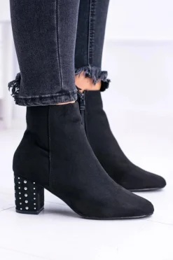 Ciepłe Damskie Botki Na Słupku Czarne Jokasta