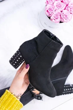 Ciepłe Damskie Botki Na Słupku Czarne Jokasta