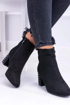 Ciepłe Damskie Botki Na Słupku Czarne Jokasta