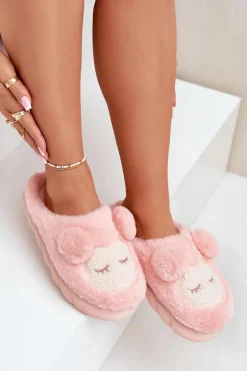 Ciepłe Futrzane Kapcie Damskie Różowe Jozelinetta