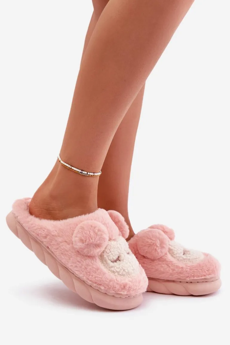 Ciepłe Futrzane Kapcie Damskie Różowe Jozelinetta