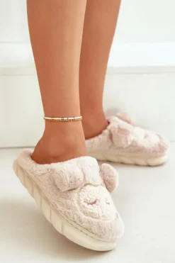 Ciepłe Futrzane Kapcie Damskie Beżowe Jozelinetta